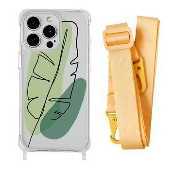 Чехол прозрачный с ремешком Print Leaves для iPhone 13 PRO MAX Green/Yellow - ash-mobile.com.ua - фото 1