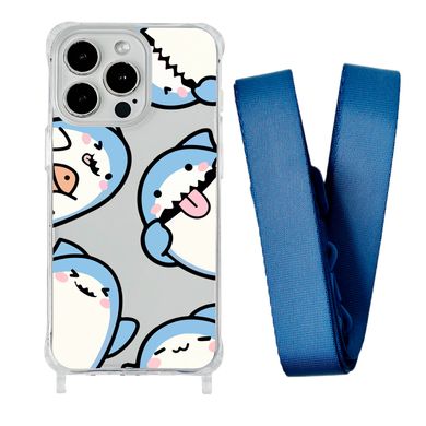 Чехол прозрачный с ремешком Print Shark для iPhone 15 Plus Shark More/Blue Cobalt - ash-mobile.com.ua - фото 1