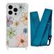 Чохол прозорий з ремінцем Print Flower для iPhone 14 PRO MAX Spring Breeze/Forest Green