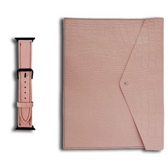 Комплект з натуральної шкіри: Ремінець для Apple Watch 42/44/45 mm + Конверт для MacBook 15.4 Pink Sand