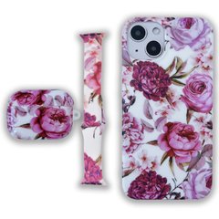 Комплект Beautiful Flowers для iPhone 13 + Ремешок для Apple Watch 38/40/41 mm + Чохол для AirPods PRO Пионы