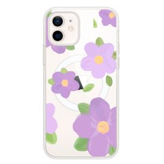 Чехол прозрачный Print Flower Color with MagSafe для iPhone 12 | 12 PRO Purple купить