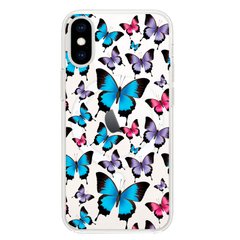 Чехол прозрачный Print Butterfly with MagSafe для iPhone XS MAX Blue/Pink купить