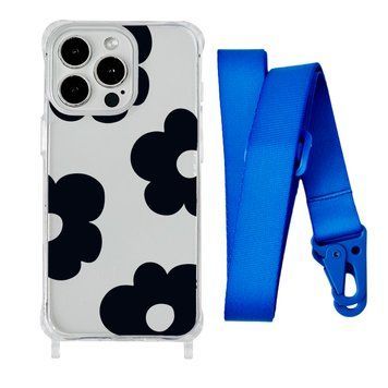 Чехол прозрачный с ремешком Print Flower Color для iPhone 7 Plus | 8 Plus Black/Blue - ash-mobile.com.ua - фото 1