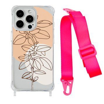 Чохол прозорий з ремінцем Print Leaves для iPhone 7 | 8 | SE 2 | SE 3 Flowerpot/Hot Pink - ash-mobile.com.ua - фото 1