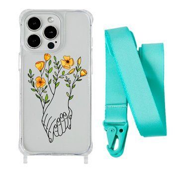 Чехол прозрачный с ремешком Print Leaves для iPhone 11 PRO Hands Flower/Spearmint - ash-mobile.com.ua - фото 1