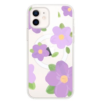 Чехол прозрачный Print Flower Color with MagSafe для iPhone 12 | 12 PRO Purple - ash-mobile.com.ua - фото 1