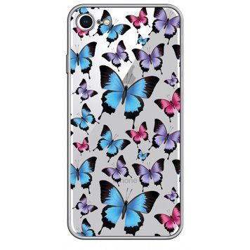 Чохол прозорий Print Butterfly для iPhone 7 | 8 | SE 2 | SE 3 Blue/Pink - ash-mobile.com.ua - фото 1