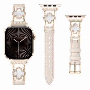 Ремешок Leather Van Cleef для Apple Watch 42mm | 44mm | 45mm | 46mm | 49mm Antique white/Starlight - ash-mobile.com.ua - фото 1