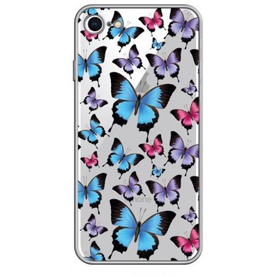 Чохол прозорий Print Butterfly для iPhone 7 | 8 | SE 2 | SE 3 Blue/Pink купити