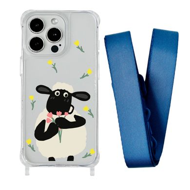 Чохол прозорий з ремінцем Print Happy Nice для iPhone 7 Plus | 8 Plus Sheep/Blue Cobalt - ash-mobile.com.ua - фото 1