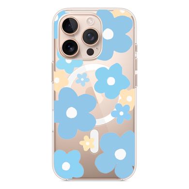 Чехол прозрачный Print Flower Color with MagSafe для iPhone 16 PRO MAX Blue - ash-mobile.com.ua - фото 4