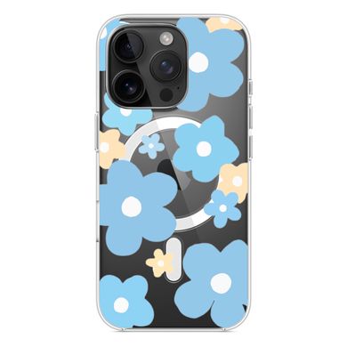 Чехол прозрачный Print Flower Color with MagSafe для iPhone 16 PRO MAX Blue - ash-mobile.com.ua - фото 3