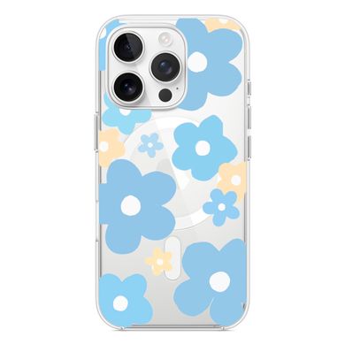 Чехол прозрачный Print Flower Color with MagSafe для iPhone 16 PRO MAX Blue - ash-mobile.com.ua - фото 2