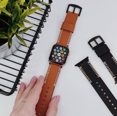 Ремешок Leather Straps для Apple Watch 38mm | 40mm | 41mm Black - ash-mobile.com.ua - фото 5