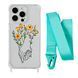 Чехол прозрачный с ремешком Print Leaves для iPhone 11 PRO Hands Flower/Spearmint