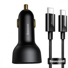 Автомобільний ЗП Baseus Superme Digital Display + Cable Type-C to Type-C 100W (1m) Black купити