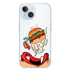 Чохол прозорий Print FOOD with MagSafe для iPhone 15 Plus Burger eat