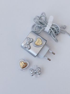 Защитный чехол для блока ЗУ + Клипса + Пружинка для кабеля Bow and Heart Silver - ash-mobile.com.ua - фото 2