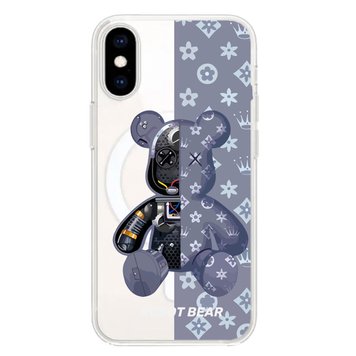 Чехол прозрачный Print Robot Bear with MagSafe для iPhone X | XS Lavender Grey - ash-mobile.com.ua - фото 1