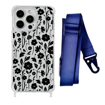 Чехол прозрачный с ремешком Print Flower для iPhone 14 PRO Floral Black/Midnight Blue - ash-mobile.com.ua - фото 1