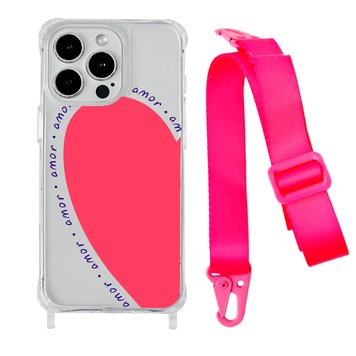 Чохол прозорий з ремінцем Print Mood swings для iPhone 15 Plus Heart Amor/Hot Pink - ash-mobile.com.ua - фото 1