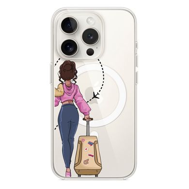 Чохол прозорий Print Adventure Girls with MagSafe для iPhone 15 PRO MAX Beige Bag