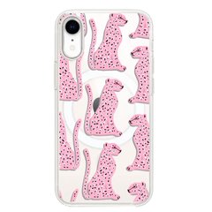 Чехол прозрачный Print Meow with MagSafe для iPhone XR Leopard Pink купить