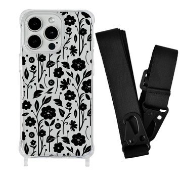 Чехол прозрачный с ремешком Print Flower для iPhone 14 PRO Floral Black/Black - ash-mobile.com.ua - фото 1