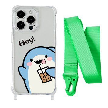 Чехол прозрачный с ремешком Print Shark для iPhone 14 PRO Shark Cocktail/Lime Green - ash-mobile.com.ua - фото 1