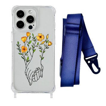 Чехол прозрачный с ремешком Print Leaves для iPhone X | XS Hands Flower/Midnight Blue - ash-mobile.com.ua - фото 1