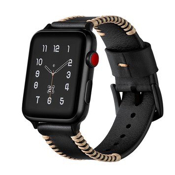 Ремешок Leather Straps для Apple Watch 42mm | 44mm | 45mm | 46mm | 49mm Black - ash-mobile.com.ua - фото 1