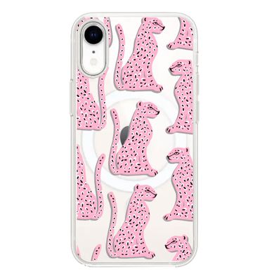 Чехол прозрачный Print Meow with MagSafe для iPhone XR Leopard Pink купить