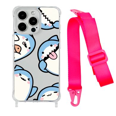 Чехол прозрачный с ремешком Print Shark для iPhone XS MAX Shark More/Hot Pink - ash-mobile.com.ua - фото 1