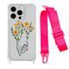 Чехол прозрачный с ремешком Print Leaves для iPhone 11 PRO Hands Flower/Hot Pink