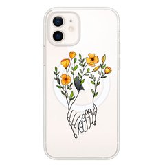 Чехол прозрачный Print Leaves with MagSafe для iPhone 11 Hands Flower купить