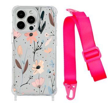 Чохол прозорий з ремінцем Print Flower для iPhone 14 Plus Floral Dream/Hot Pink - ash-mobile.com.ua - фото 1