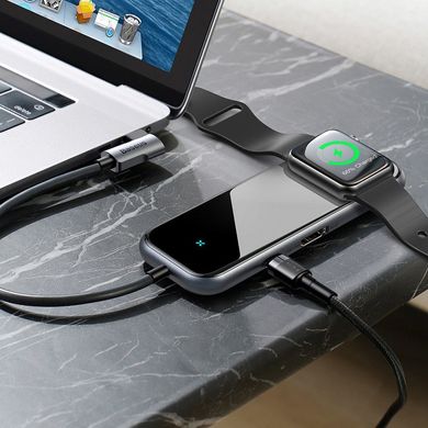 Перехідник для MacBook USB-C хаб Baseus Superlative Multifunctional 5 в 1 з зарядкою для Apple Watch Black купити