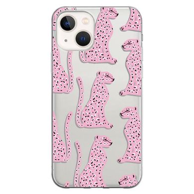 Чохол прозорий Print Meow для iPhone 14 Leopard Pink
