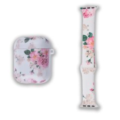 Комплект Beautiful Flowers: Ремінець для Apple Watch 38/40/41 mm + Чохол для AirPods 1|2 Ніжні троянди