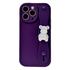 Чехол с держателем мишкой перламутровым для iPhone 14 PRO Deep Purple