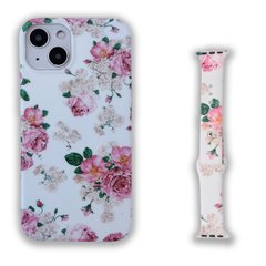 Комплект Beautiful Flowers для iPhone 13 + Ремінець для Apple Watch 38/40/41 mm Ніжні троянди