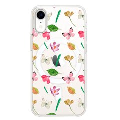 Чехол прозрачный Print Butterfly with MagSafe для iPhone XR Pink/White купить