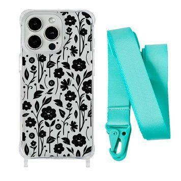 Чехол прозрачный с ремешком Print Flower для iPhone 7 | 8 | SE 2 | SE 3 Floral Black/Spearmint - ash-mobile.com.ua - фото 1