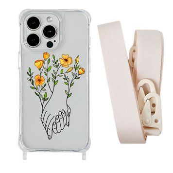Чехол прозрачный с ремешком Print Leaves для iPhone 11 PRO Hands Flower/Antique White - ash-mobile.com.ua - фото 1