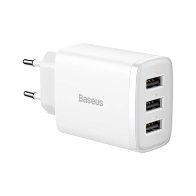 МЗП Baseus Compact 17W (3 USB) White - ash-mobile.com.ua - фото 1