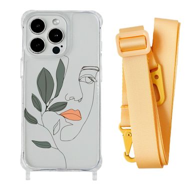 Чехол прозрачный с ремешком Print Leaves для iPhone XR Face/Yellow - ash-mobile.com.ua - фото 1