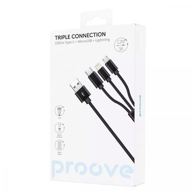 Кабель Proove Triple Connection 3 in 1 Type-C + Micro USB + Lightning (1,2m) Black - ash-mobile.com.ua - фото 2
