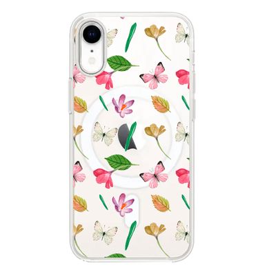 Чехол прозрачный Print Butterfly with MagSafe для iPhone XR Pink/White купить