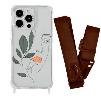 Чохол прозорий з ремінцем Print Leaves для iPhone X | XS Face/Brown - ash-mobile.com.ua - фото 1